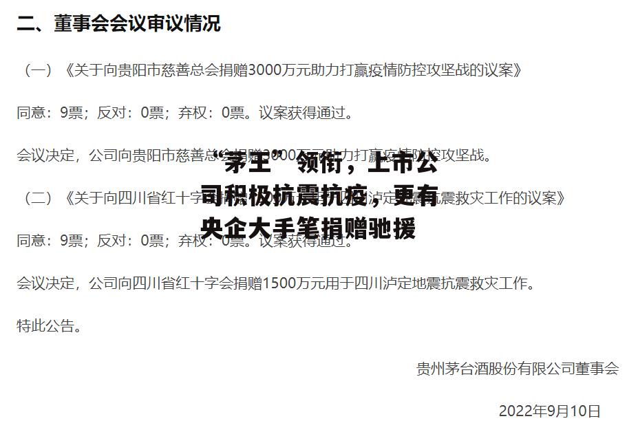 “茅王”领衔，上市公司积极抗震抗疫，更有央企大手笔捐赠驰援