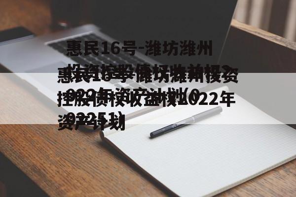 惠民16号-潍坊潍州投资控股债权收益权2022年资产计划(002251)