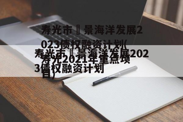 寿光市昇景海洋发展2023债权融资计划(寿光2021年重点项目)