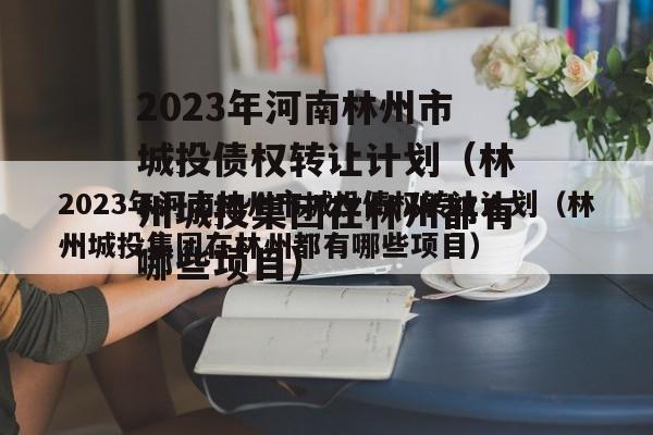 2023年河南林州市城投债权转让计划（林州城投集团在林州都有哪些项目）