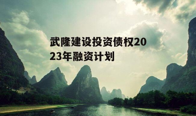 武隆建设投资债权2023年融资计划