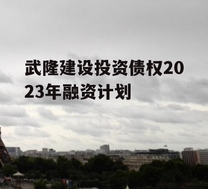 武隆建设投资债权2023年融资计划