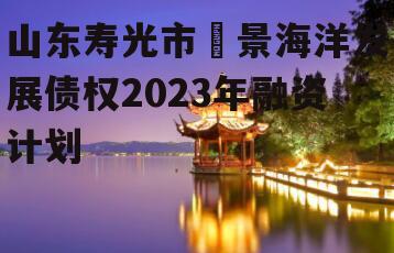 山东寿光市昇景海洋发展债权2023年融资计划