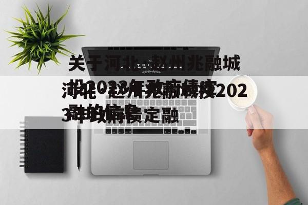 关于河北·赵州兆融城投2023年政府债定融的信息