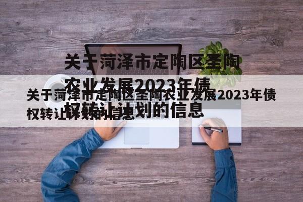 关于菏泽市定陶区圣陶农业发展2023年债权转让计划的信息