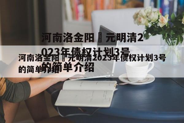 河南洛金阳‬元明清2023年债权计划3号的简单介绍