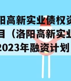 洛阳高新实业债权资产项目（洛阳高新实业债权2023年融资计划）