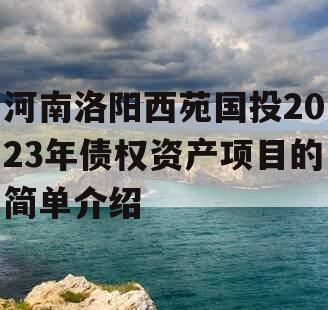 河南洛阳西苑国投2023年债权资产项目的简单介绍