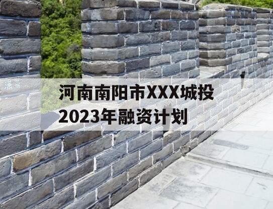 河南南阳市XXX城投2023年融资计划