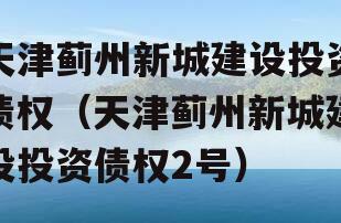 天津蓟州新城建设投资债权（天津蓟州新城建设投资债权2号）