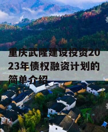 重庆武隆建设投资2023年债权融资计划的简单介绍