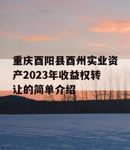 重庆酉阳县酉州实业资产2023年收益权转让的简单介绍