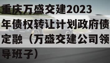 重庆万盛交建2023年债权转让计划政府债定融（万盛交建公司领导班子）