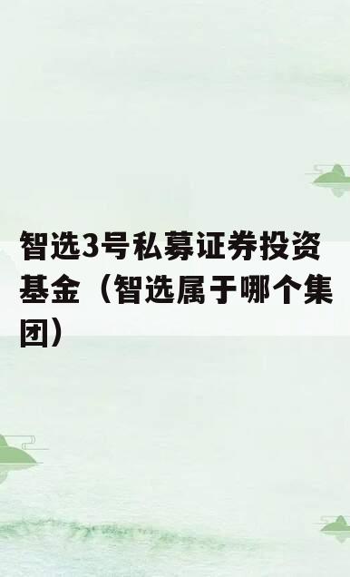 智选3号私募证券投资基金（智选属于哪个集团）