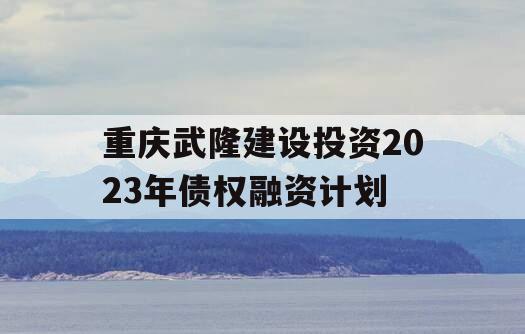 重庆武隆建设投资2023年债权融资计划