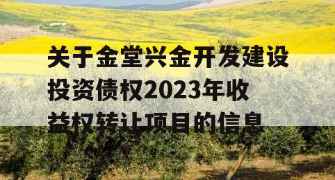 关于金堂兴金开发建设投资债权2023年收益权转让项目的信息