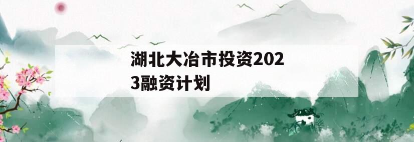 湖北大冶市投资2023融资计划