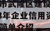 重庆市武隆区建设投资2023年企业信用资产的简单介绍