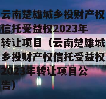 云南楚雄城乡投财产权信托受益权2023年转让项目（云南楚雄城乡投财产权信托受益权2023年转让项目公告）