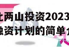 湖北两山投资2023年融资计划的简单介绍