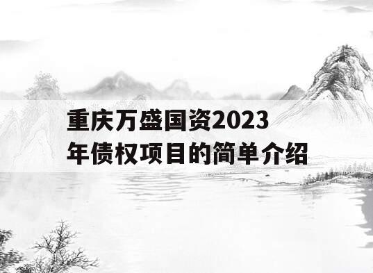 重庆万盛国资2023年债权项目的简单介绍