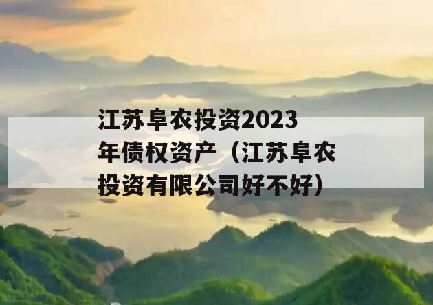 江苏阜农投资2023年债权资产（江苏阜农投资有限公司好不好）