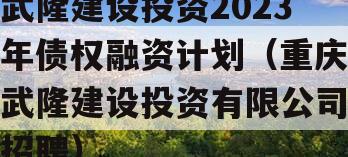 武隆建设投资2023年债权融资计划（重庆武隆建设投资有限公司招聘）