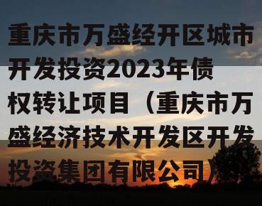 重庆市万盛经开区城市开发投资2023年债权转让项目（重庆市万盛经济技术开发区开发投资集团有限公司）