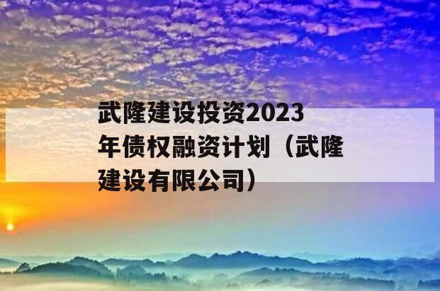 武隆建设投资2023年债权融资计划（武隆建设有限公司）