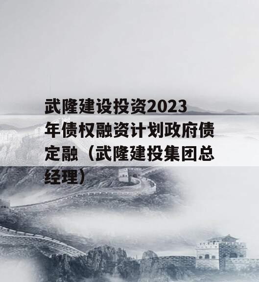 武隆建设投资2023年债权融资计划政府债定融（武隆建投集团总经理）