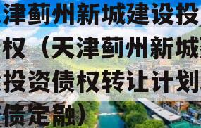 天津蓟州新城建设投资债权（天津蓟州新城建设投资债权转让计划政府债定融）