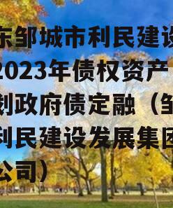 山东邹城市利民建设发展2023年债权资产计划政府债定融（邹城市利民建设发展集团有限公司）