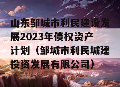 山东邹城市利民建设发展2023年债权资产计划（邹城市利民城建投资发展有限公司）