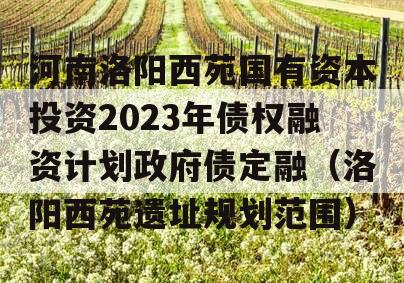 河南洛阳西苑国有资本投资2023年债权融资计划政府债定融（洛阳西苑遗址规划范围）