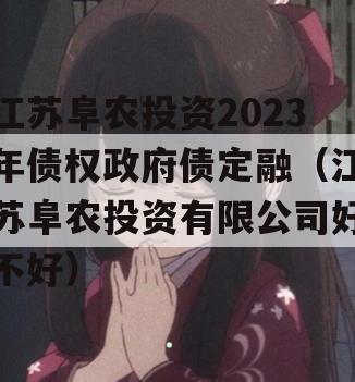 江苏阜农投资2023年债权政府债定融（江苏阜农投资有限公司好不好）