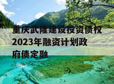 重庆武隆建设投资债权2023年融资计划政府债定融