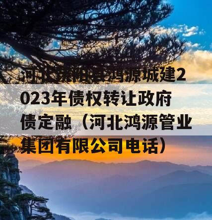 河北饶阳县鸿源城建2023年债权转让政府债定融（河北鸿源管业集团有限公司电话）