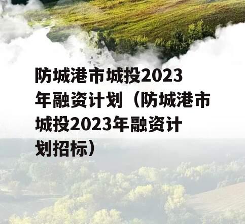 防城港市城投2023年融资计划（防城港市城投2023年融资计划招标）