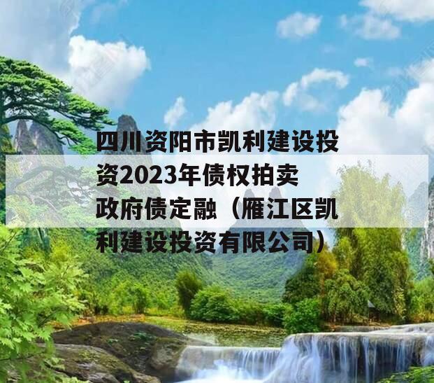 四川资阳市凯利建设投资2023年债权拍卖政府债定融（雁江区凯利建设投资有限公司）