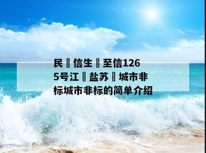 民‮信生‬至信1265号江‮盐苏‬城市非标城市非标的简单介绍