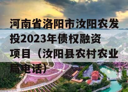 河南省洛阳市汝阳农发投2023年债权融资项目（汝阳县农村农业局电话）