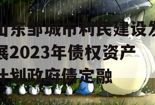 山东邹城市利民建设发展2023年债权资产计划政府债定融