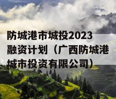 防城港市城投2023融资计划（广西防城港城市投资有限公司）