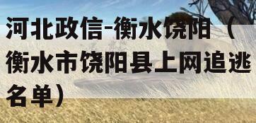 河北政信-衡水饶阳（衡水市饶阳县上网追逃名单）