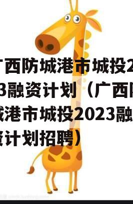 广西防城港市城投2023融资计划（广西防城港市城投2023融资计划招聘）