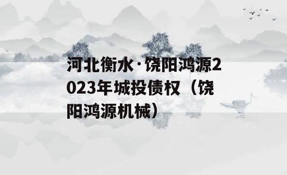 河北衡水·饶阳鸿源2023年城投债权（饶阳鸿源机械）