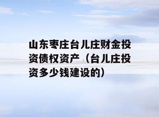 山东枣庄台儿庄财金投资债权资产（台儿庄投资多少钱建设的）