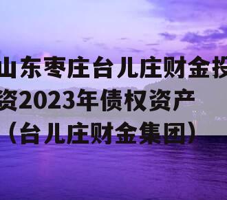 山东枣庄台儿庄财金投资2023年债权资产（台儿庄财金集团）