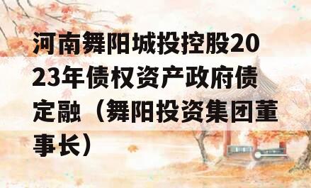 河南舞阳城投控股2023年债权资产政府债定融（舞阳投资集团董事长）