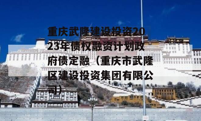 重庆武隆建设投资2023年债权融资计划政府债定融（重庆市武隆区建设投资集团有限公司）